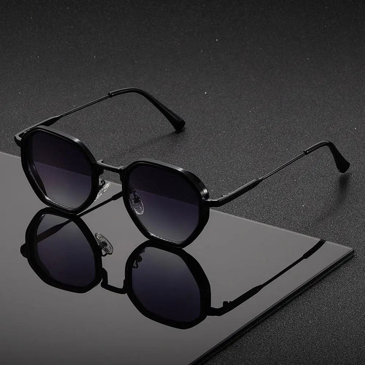 Lunettes de soleil vintage en métal polygonal avec verres bruns – rétro