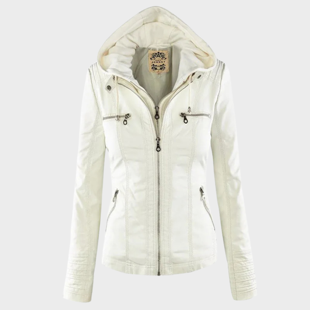 Charlize | Leather hooded jacket