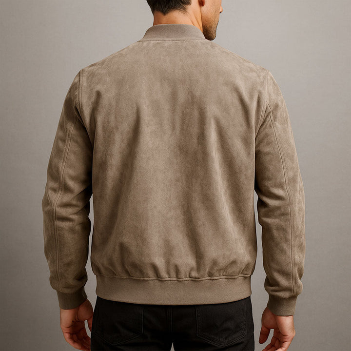 Chaqueta de ante para hombre con cremallera y manga larga – Chaqueta casual de corte ajustado