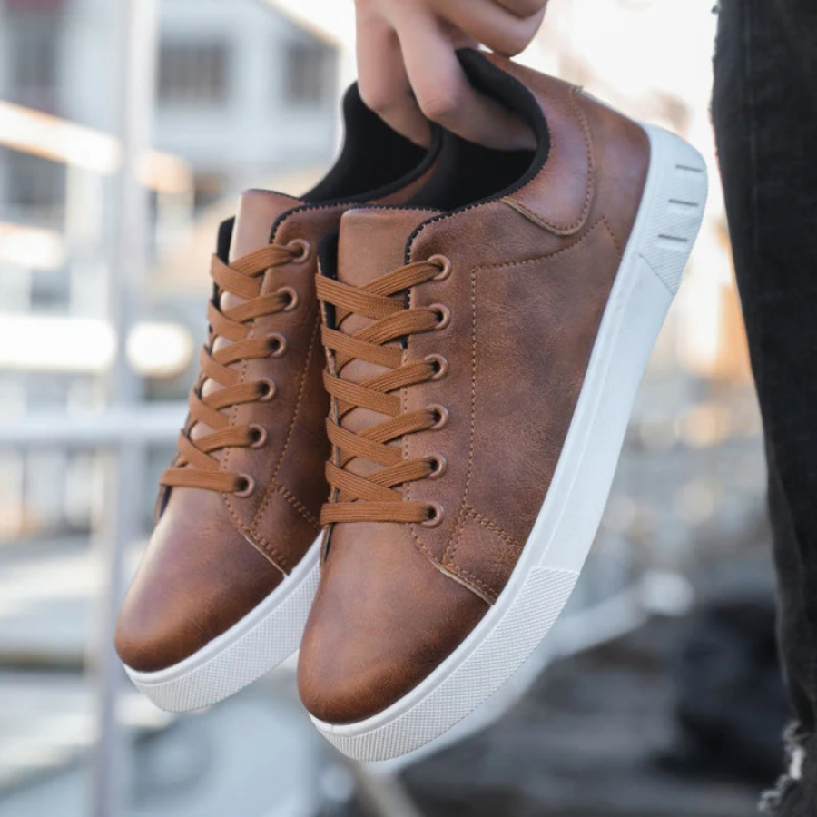 Men's Lace-Up Faux Leather Sneakers – Comfortable Casual Shoes