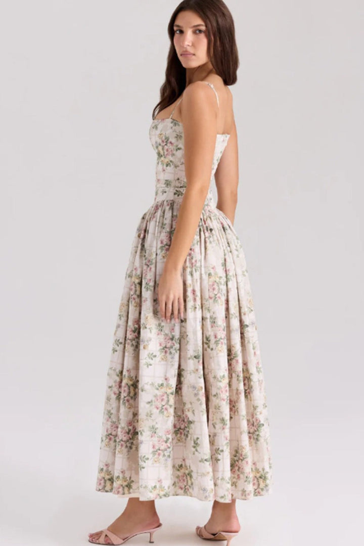 Damen Elegantes Gestuftes A-Linien Ärmelloses Blumenkleid – Sommerkleid