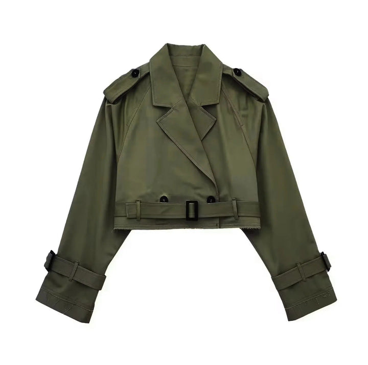 Short women's trench coat made of vegan leather