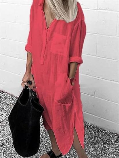 Robe chemise oversize pour femme – Robe longue décontractée avec poches