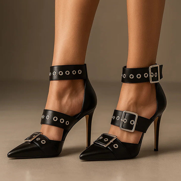Escarpins à talons aiguilles à boucles cloutées style gothique pour femmes – Chaussures stiletto remarquables