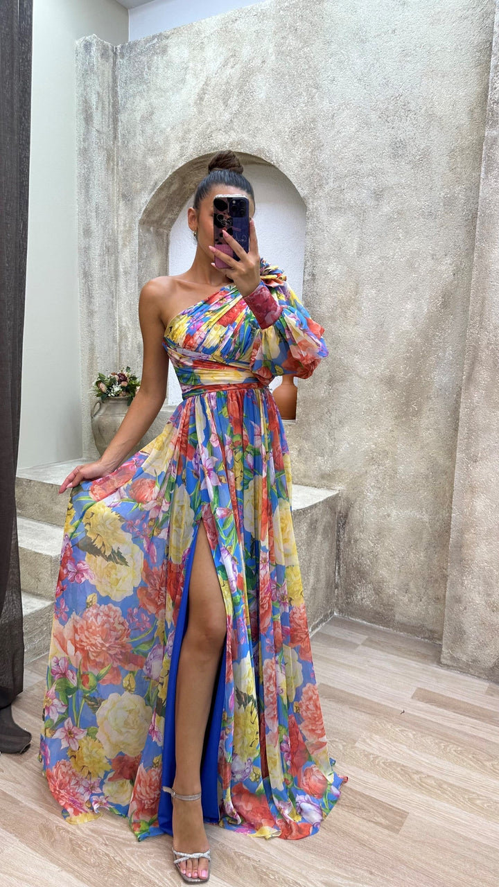 Damen Florales Schulterfreies Sommerkleid - Eleganter Fließender Event Kleid