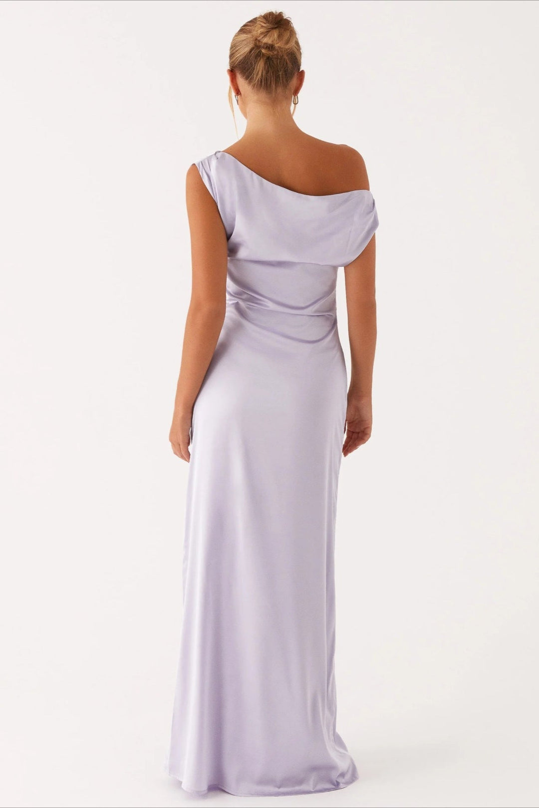 Women's Solid Color Maxi Dress with Asymmetric Neckline – Evening Dress