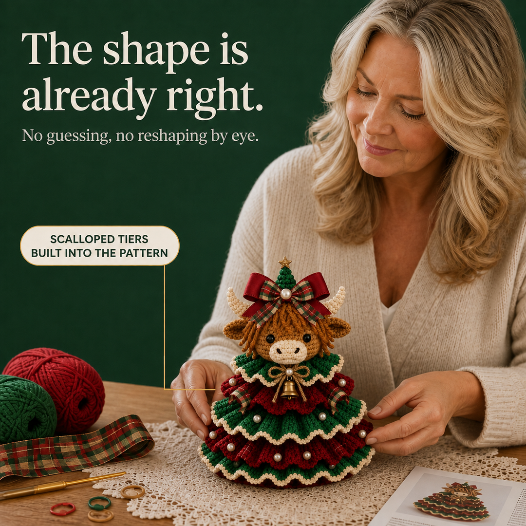 Weihnachtsornamente Set Gehäkelte Highland Kuh