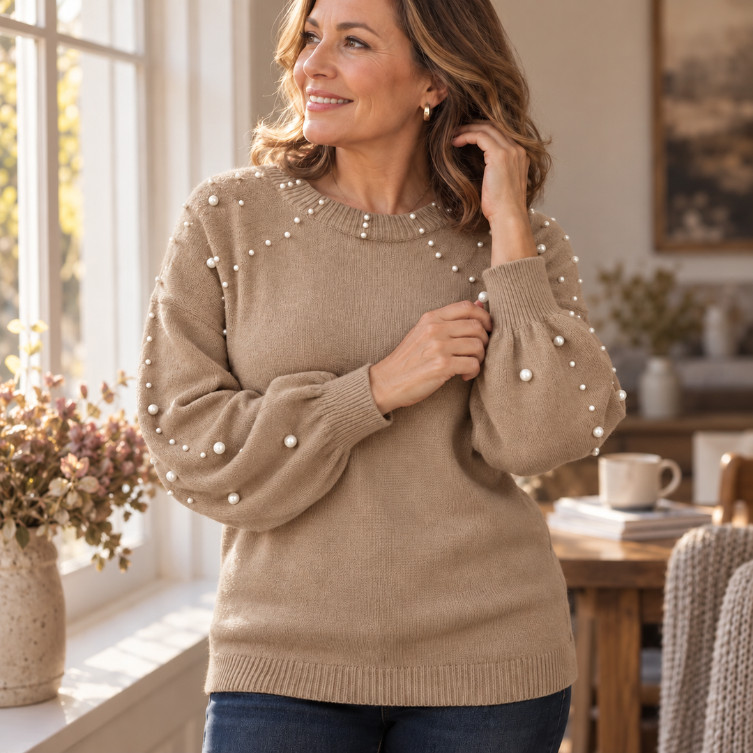 Pearla - Pull-over avec décoration en perles sur les manches