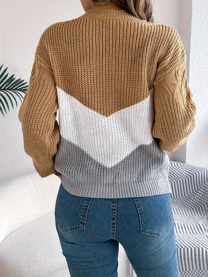 Blythe | Damen Pullover Color-Block mit Rundhalsausschnitt