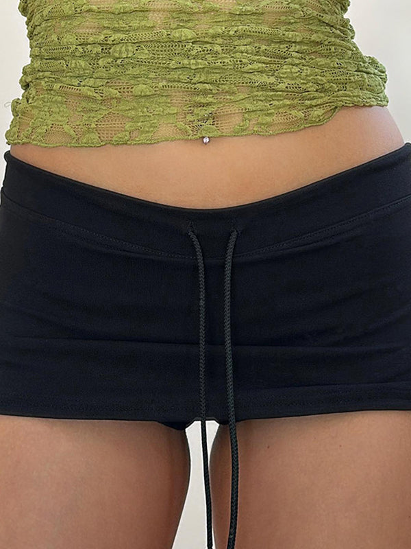 Women's Y2K Mini Skirt with Drawstring Slit – High Waist, Figure-Hugging