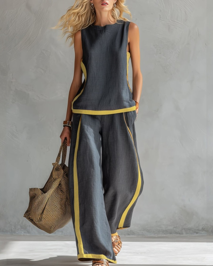 Women's Loose Linen Two-Piece Set - Sleeveless Casual Outfit