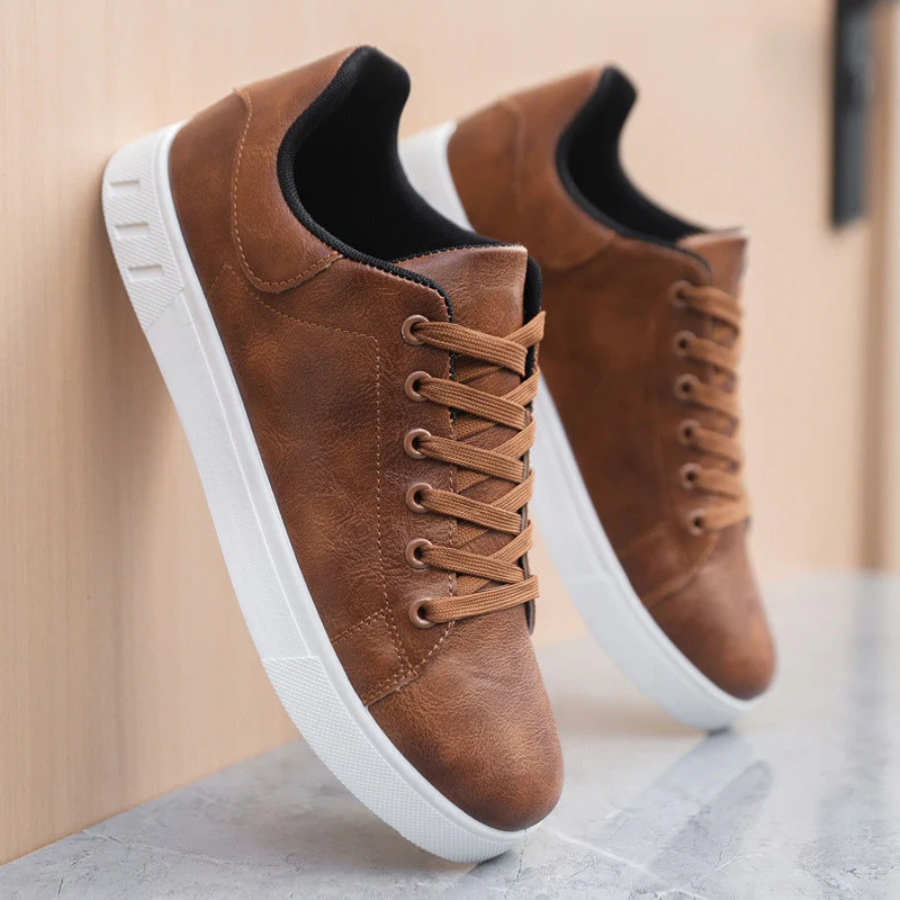 Men's Lace-Up Faux Leather Sneakers – Comfortable Casual Shoes