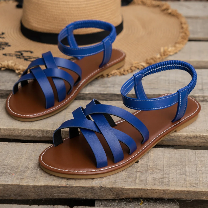 Sandales plates en cuir pour femmes avec brides croisées – Chaussures d'été élégantes et confortables