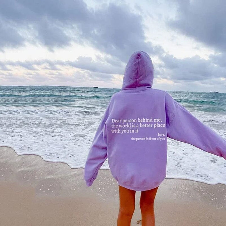 Damen Weißer Oversize Hoodie – "Dear Person Behind Me" Sweatshirt