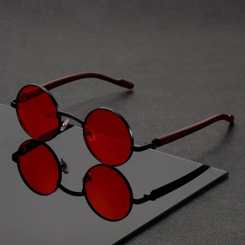 Retro Style Round Metal Frame Sunglasses with Dark Lenses