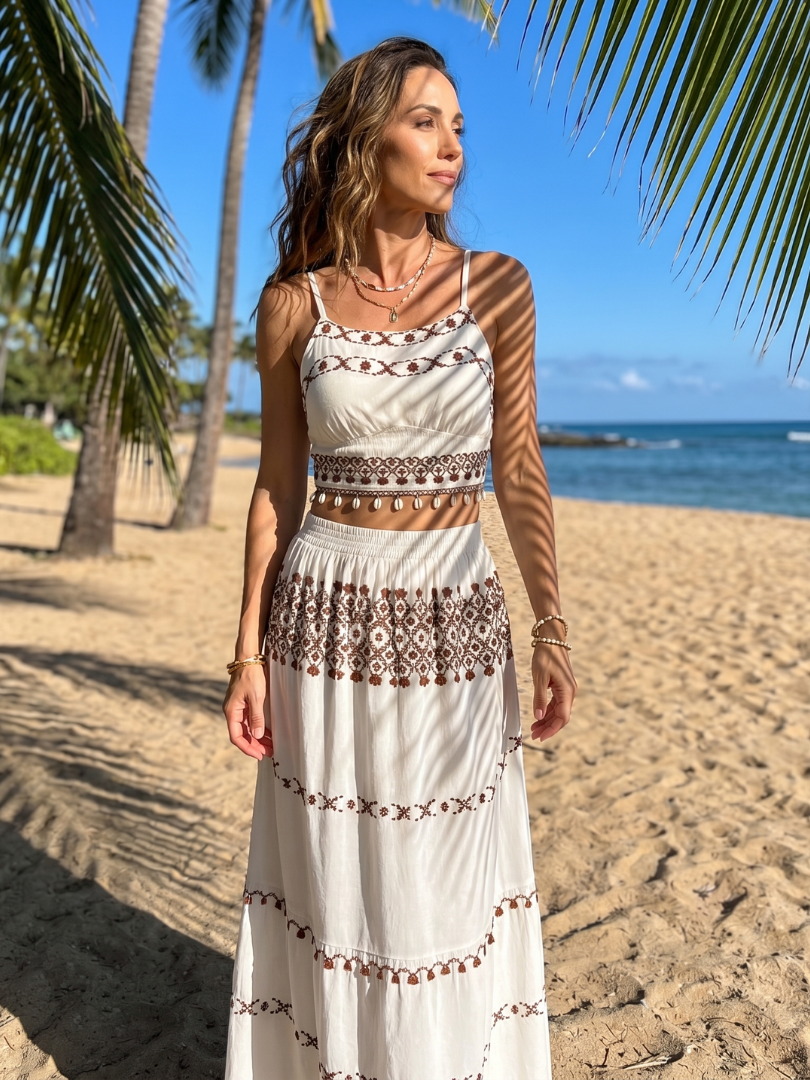 Silon | Midi dress with spaghetti straps and embroidery detail