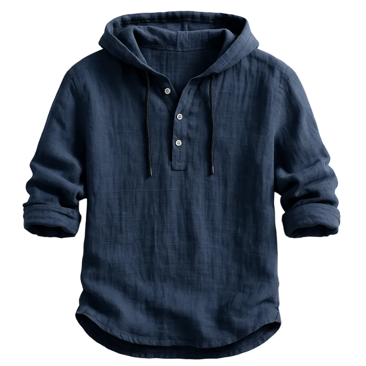 Herren Leichter Leinen Hoodie – Langarm Shirt Mit Kordelzug