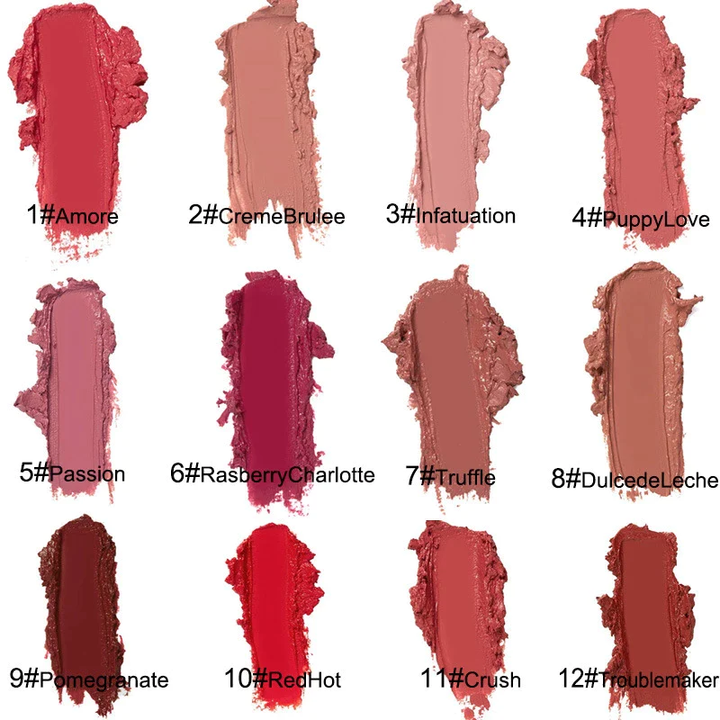 Rouge à lèvres pour femme, 12 teintes, waterproof