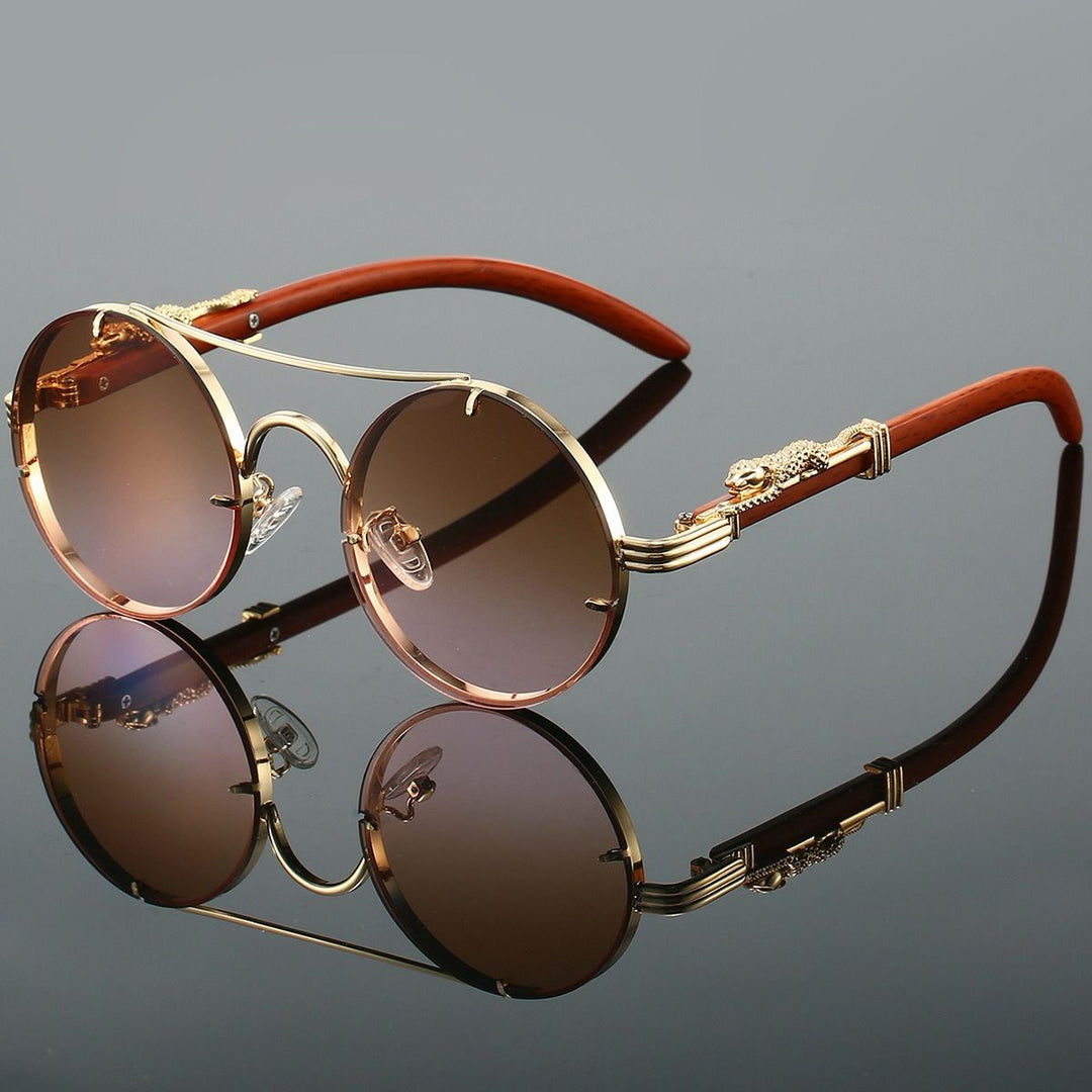 Retro Runde Metallrahmen Sonnenbrille - Brauner Farbverlauf