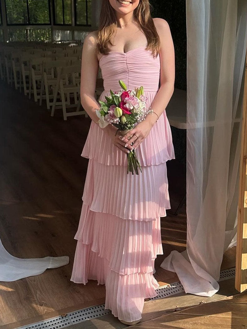 Damen Trägerloses Gerafftes Gestuftes Maxi Anlasskleid – Elegantes Abendkleid