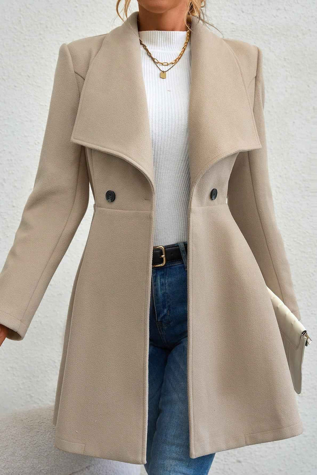 Damen Slim-Fit Langer Mantel mit Reverskragen