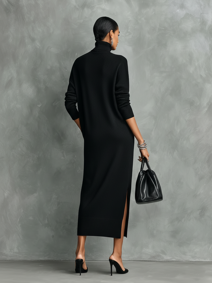 Lockeres Maxikleid aus Strick mit Rollkragen