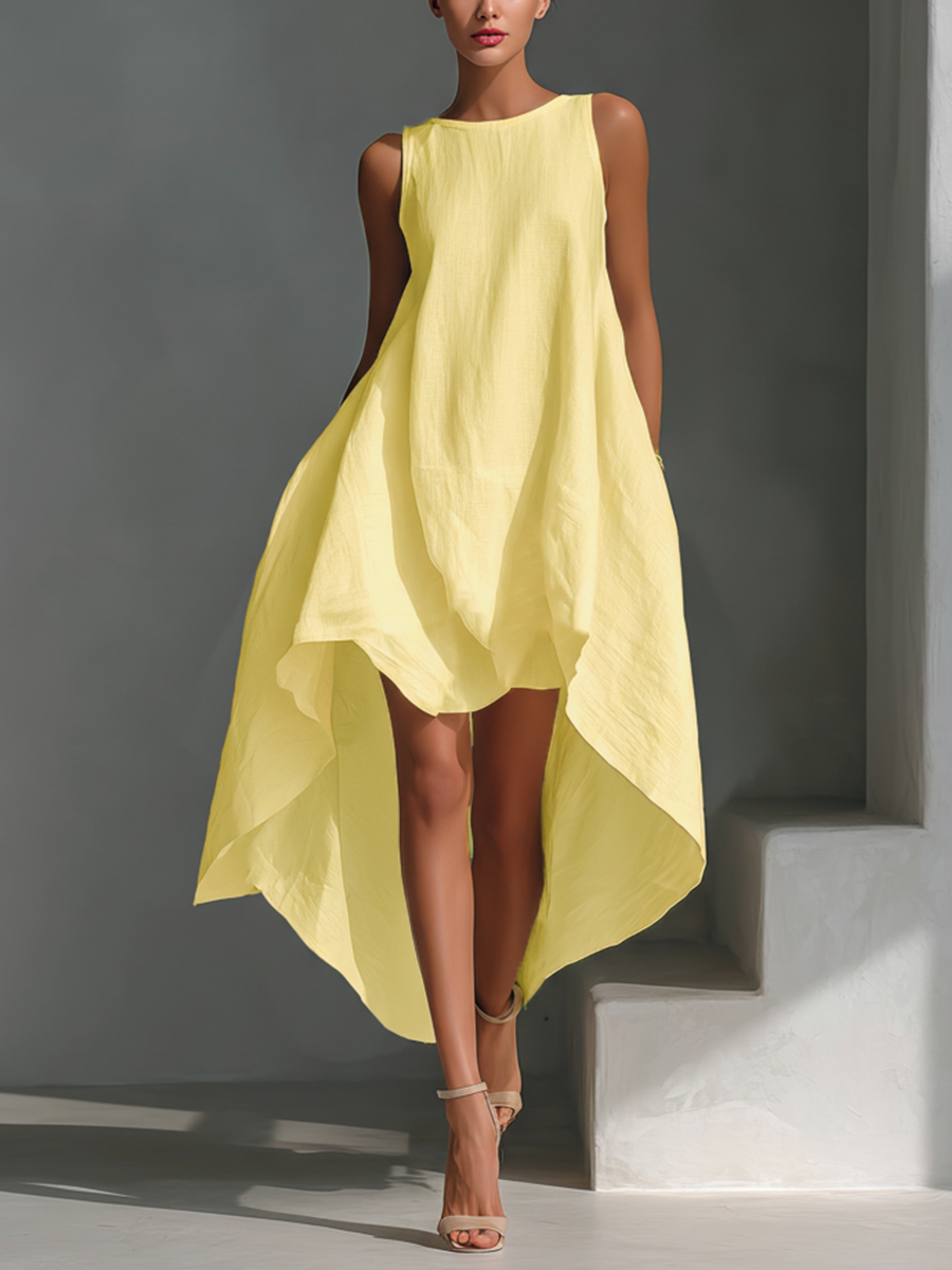 Ärmelloses Leinen-Midikleid mit asymmetrischem Saum