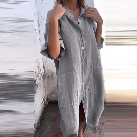 Robe chemise oversize pour femme – Robe longue décontractée avec poches