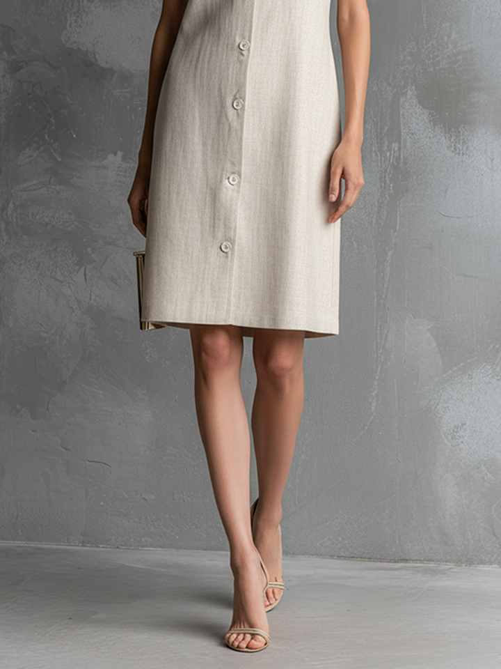 Ärmelloses Midikleid in Ivory mit Knopfleiste