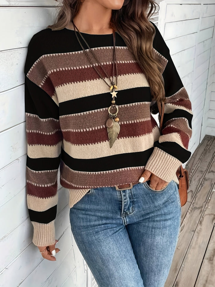Maren | Damen Pullover gestreift mit Rundhalsausschnitt