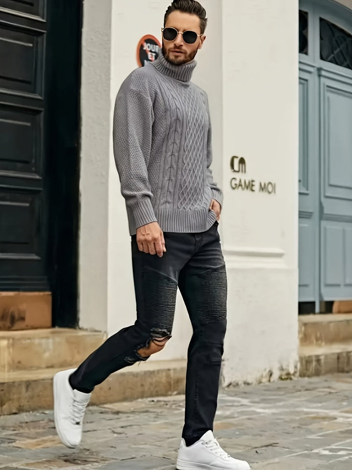 Ambrose | Herren Pullover Zopfmuster mit Rollkragen