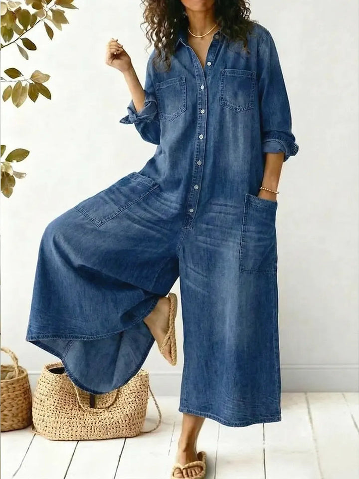 Women's Casual Loose-Fit Denim Jumpsuit – Comfortable Fit Outfit