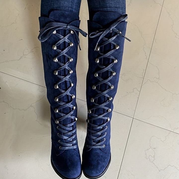 Sabine | Damen Hohe Schnürstiefel mit Blockabsatz