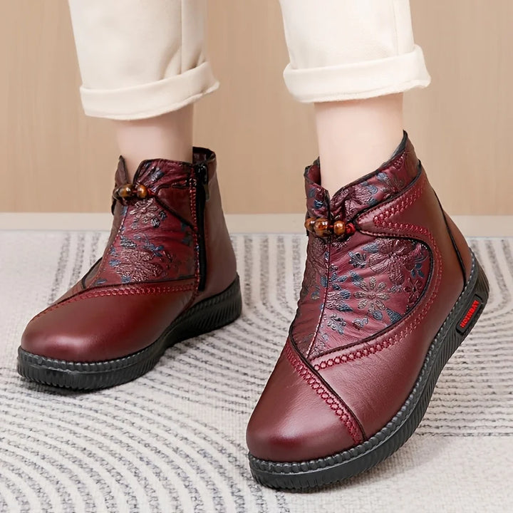 Women’s simple ankle boots with floral detail