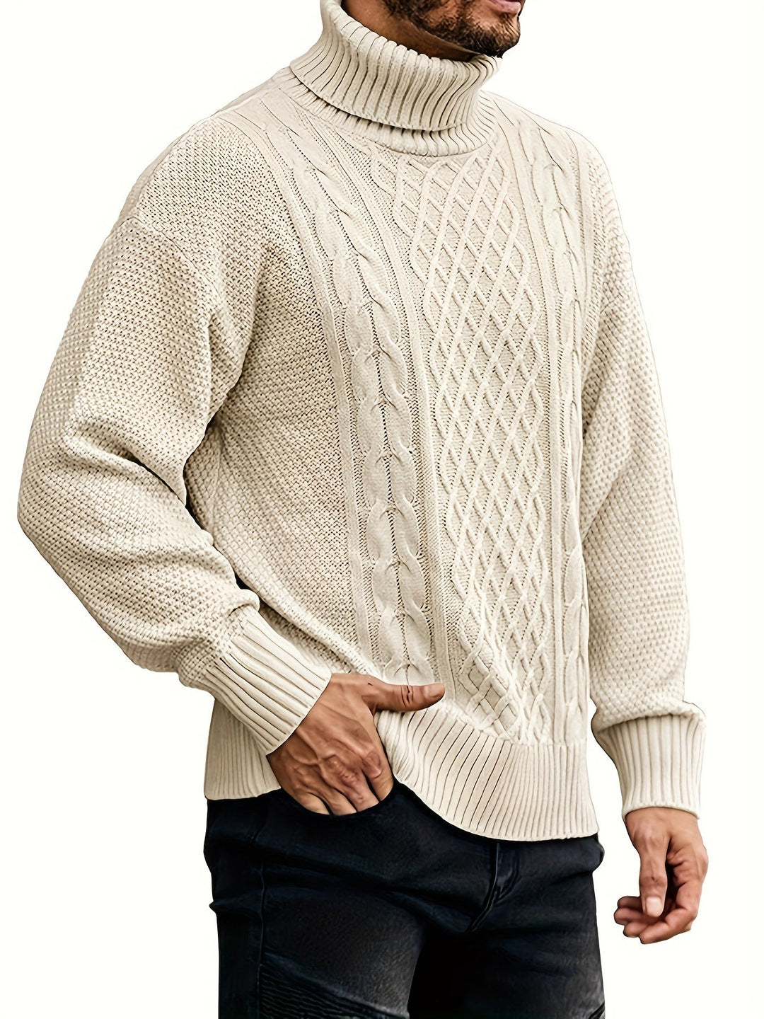 Ambrose | Herren Pullover Zopfmuster mit Rollkragen