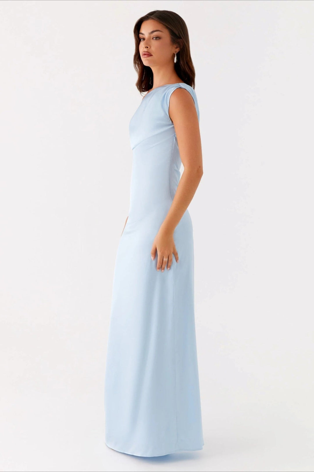 Women's Solid Color Maxi Dress with Asymmetric Neckline – Evening Dress