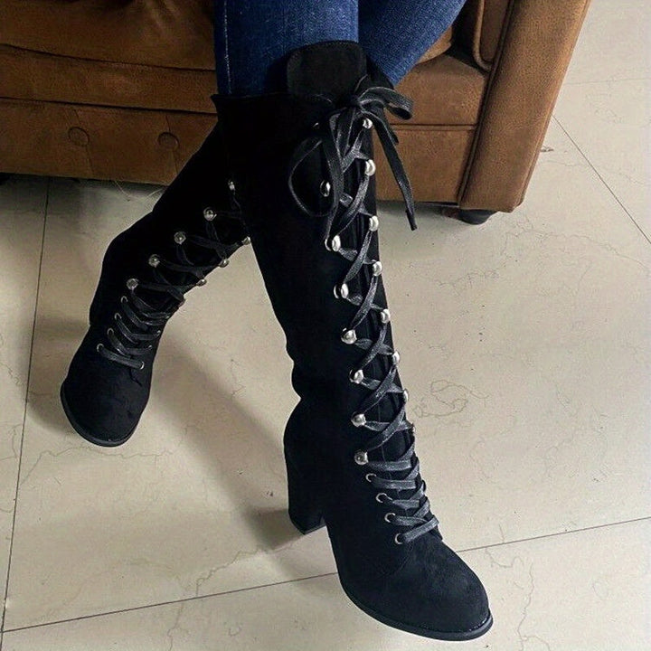 Sabine | Damen Hohe Schnürstiefel mit Blockabsatz