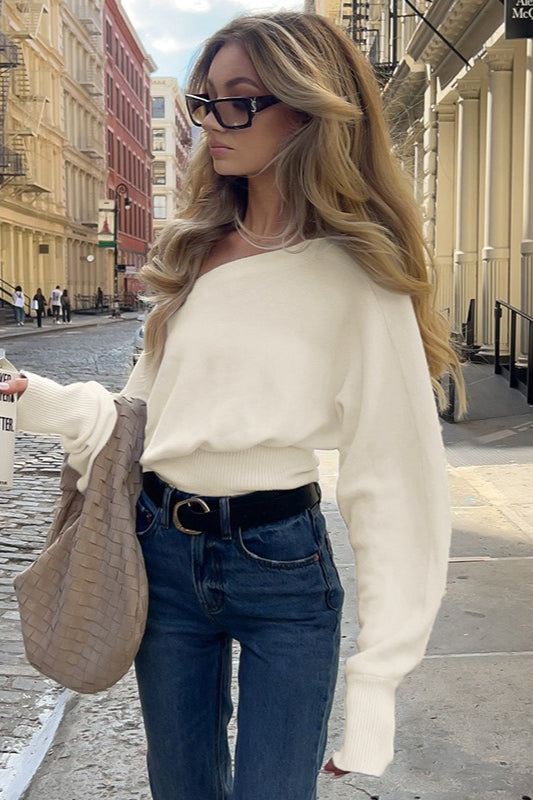 Women's Off-Shoulder Slim Fit Knit Sweater – Slim Fit Pullover