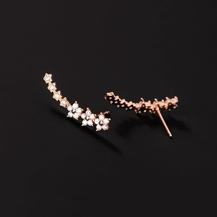 Women's Sparkling Clip-On Earrings with Flower and Star Motif – Elegant Jewelry