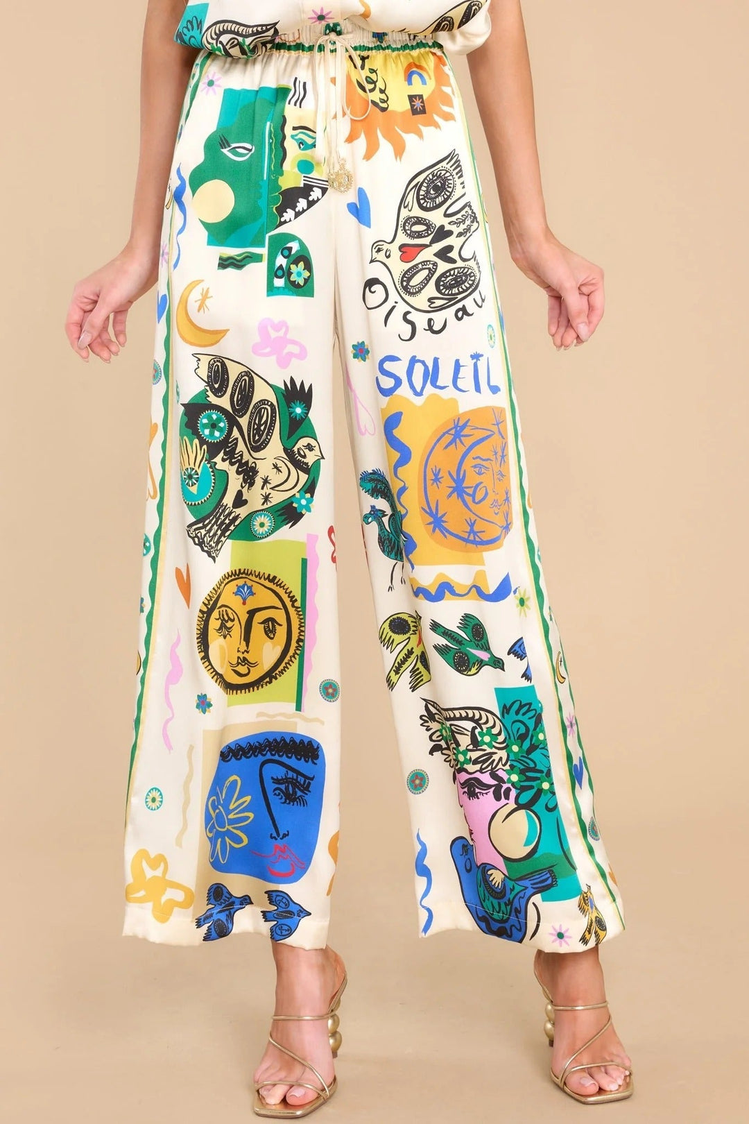 Women's Oversized Ivory Print Shirt and Pants Set – Casual Chic Outfit