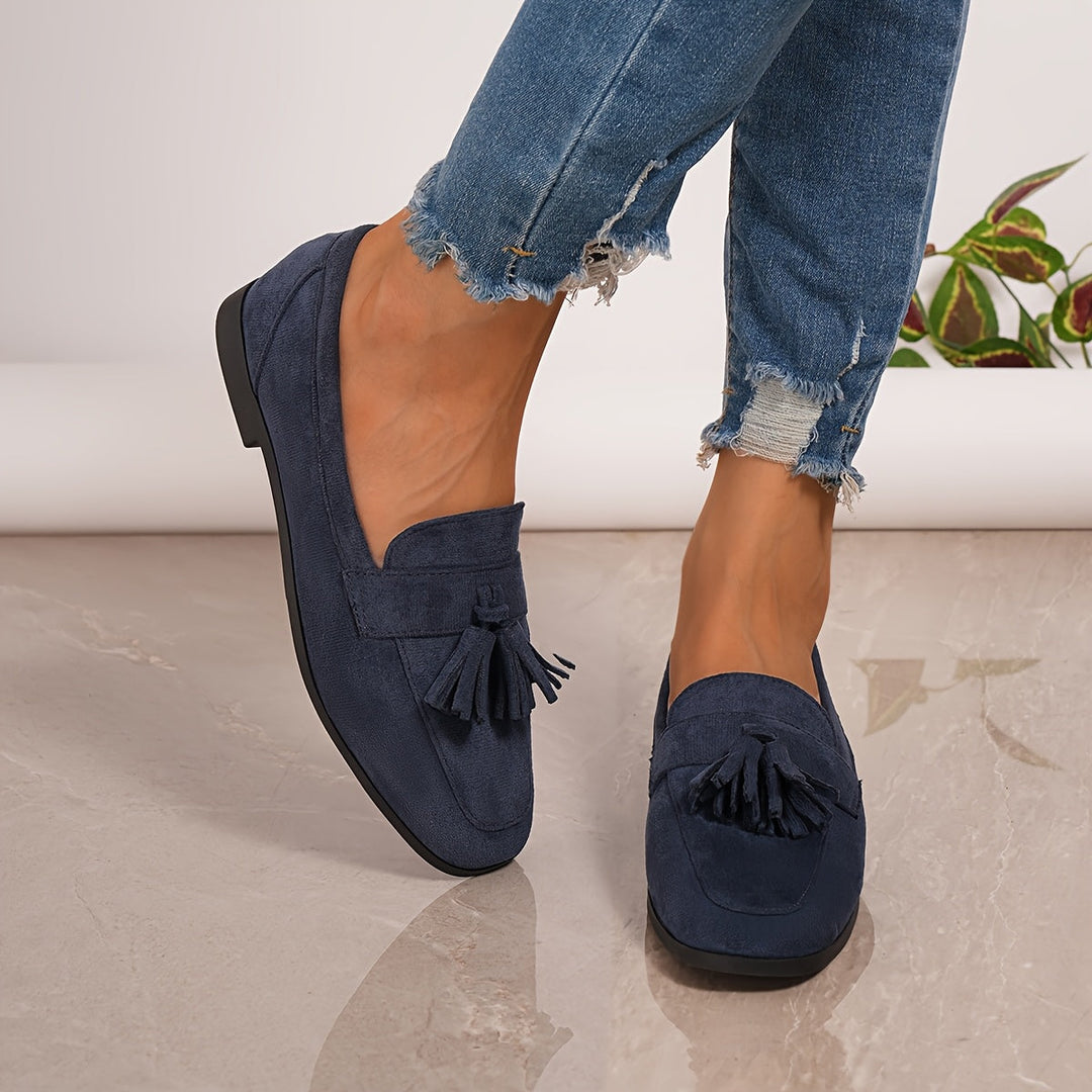 Damskie vintage wsuwane baleriny z frędzlami – miękka podeszwa, buty komfortowe