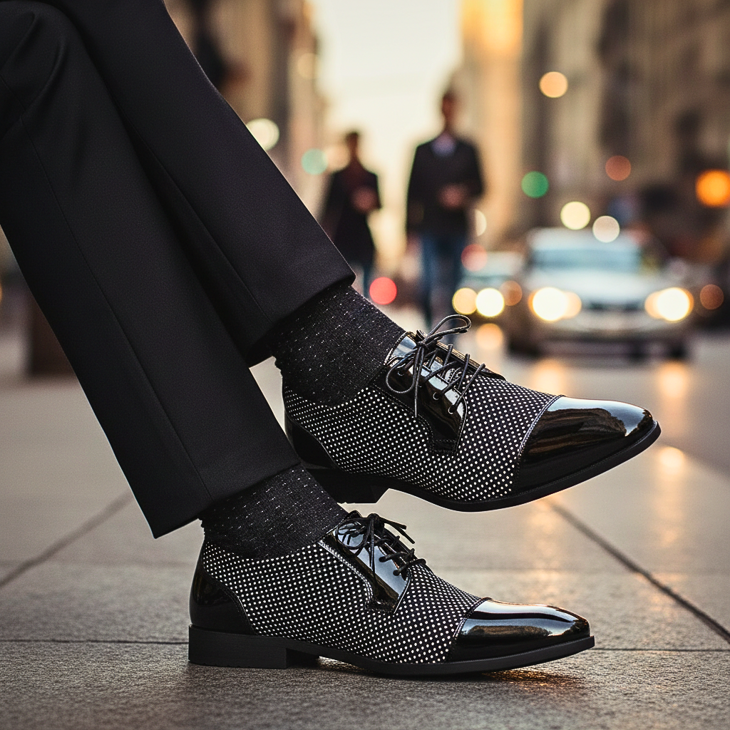 Men's Patent Leather Oxford Shoes with Dot Pattern – Elegant Business Shoes