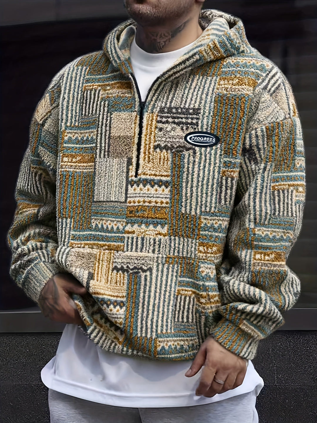 Desmond Herren Pullover mit Halbreißverschluss und Strukturmuster