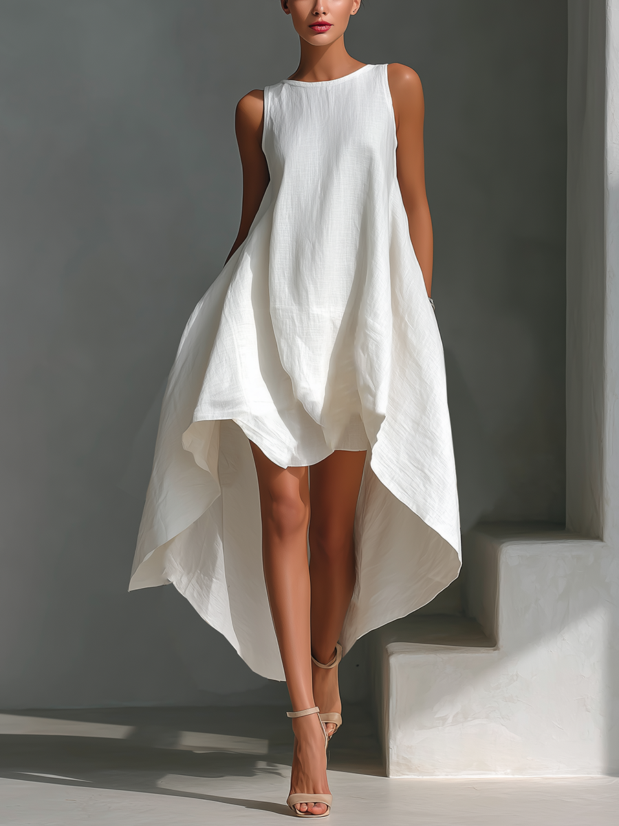 Ärmelloses Leinen-Midikleid mit asymmetrischem Saum