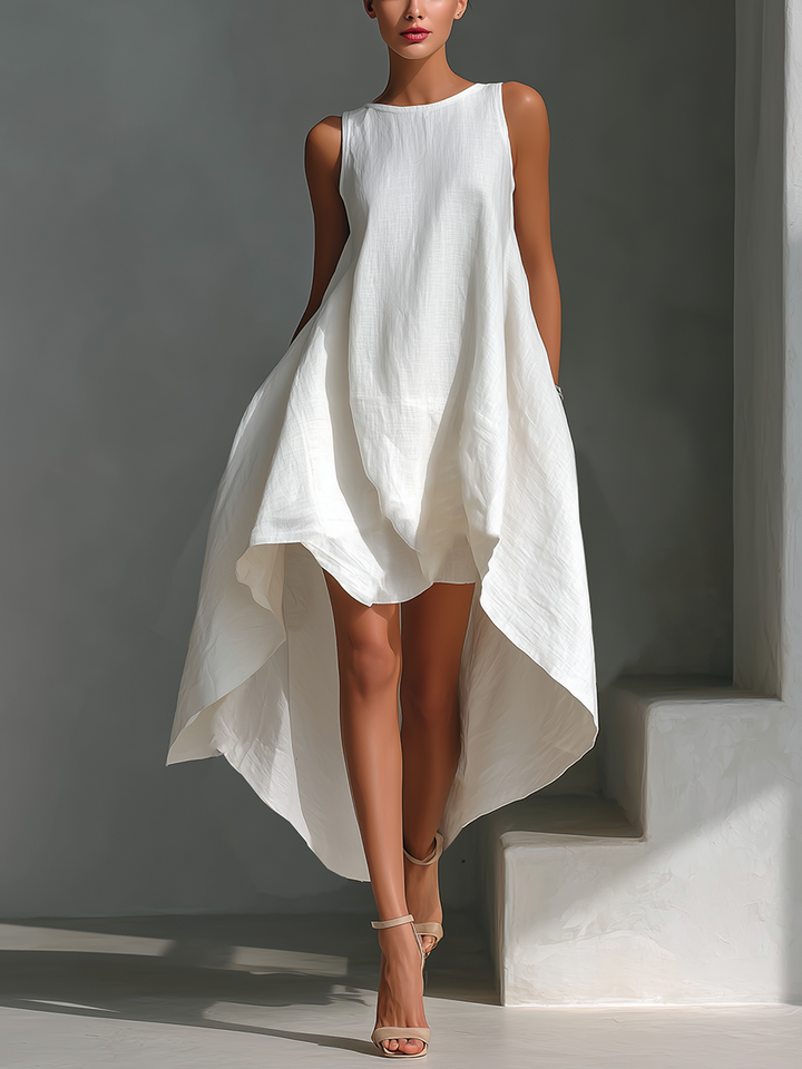 Ärmelloses Leinen-Midikleid mit asymmetrischem Saum