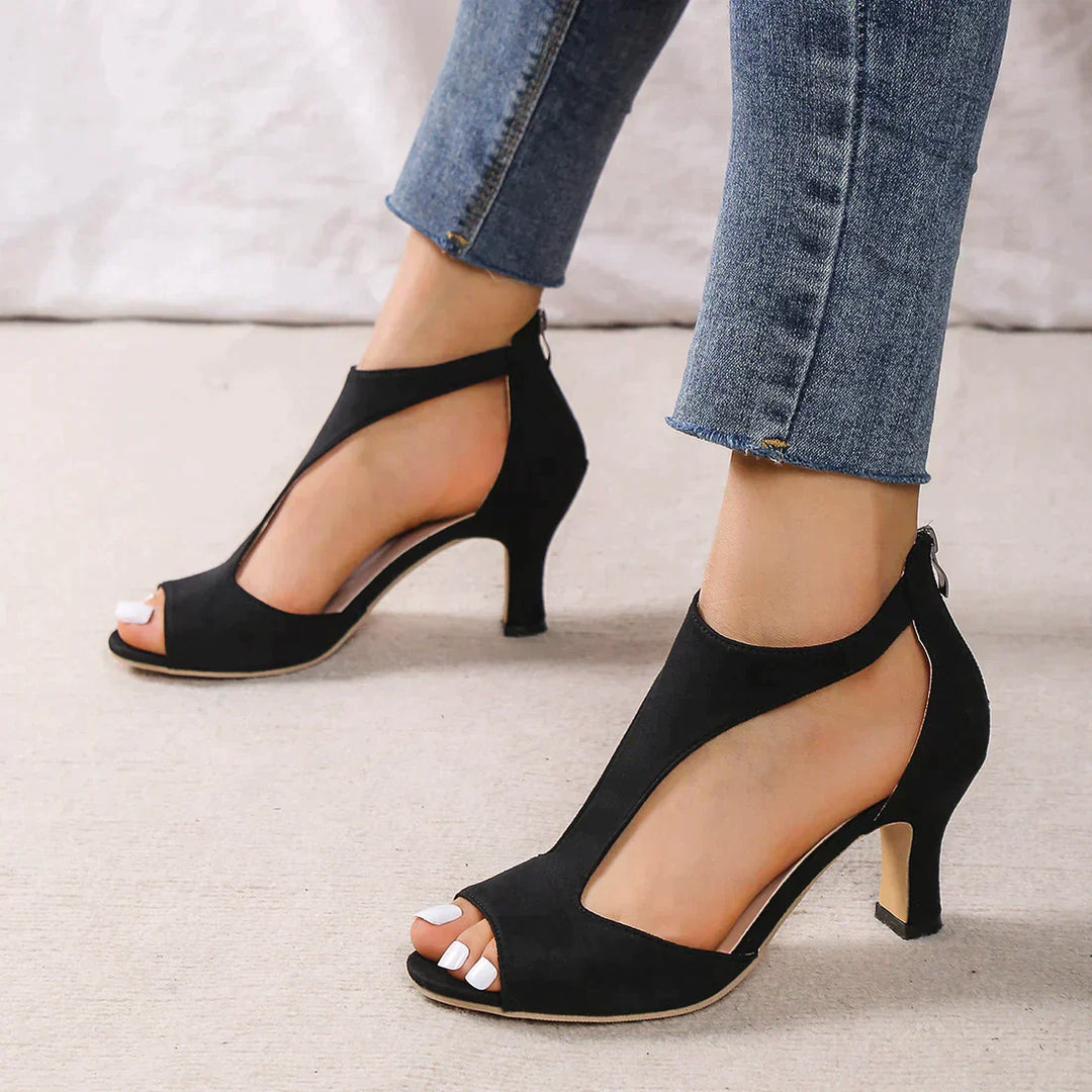 Women's Open PU Leather Heeled Sandals – Orthopedic Comfort Summer Shoes
