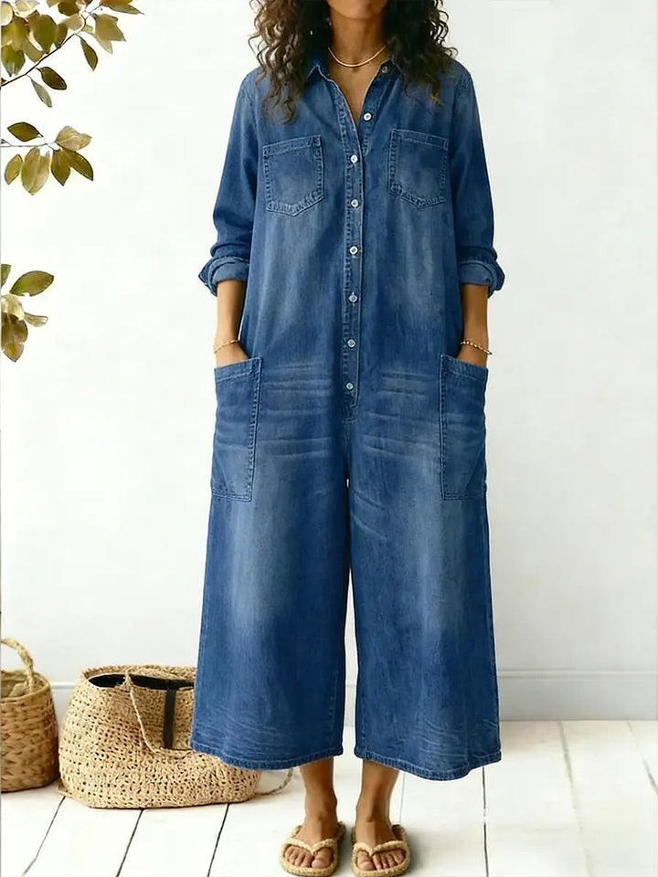 Women's Casual Loose-Fit Denim Jumpsuit – Comfortable Fit Outfit