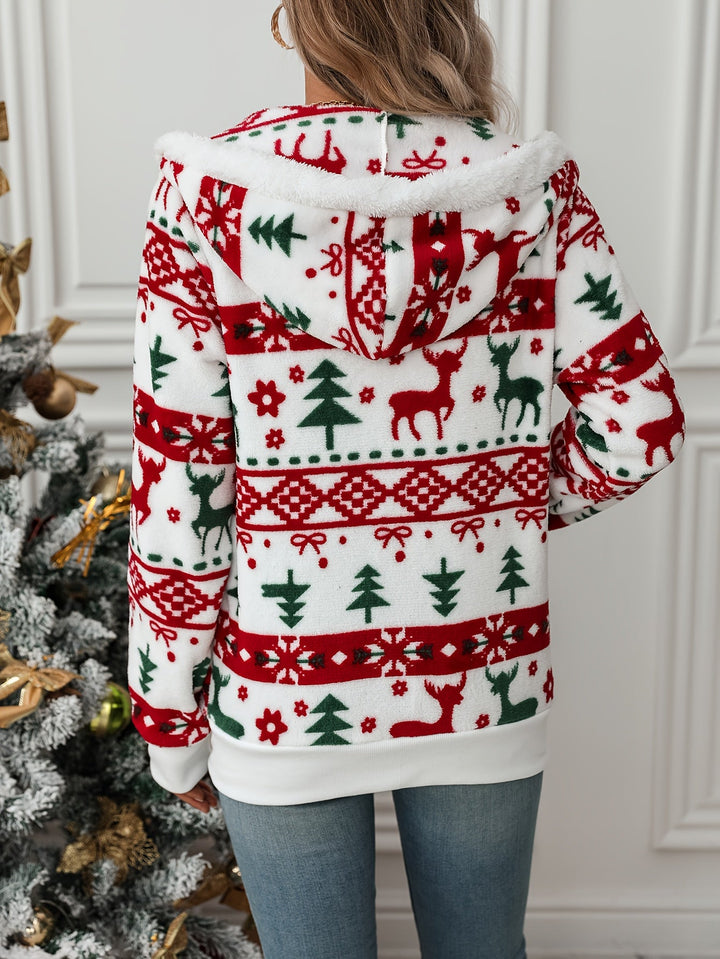 Coraline | Damen Kapuzen-Cardigan mit Weihnachtsmuster