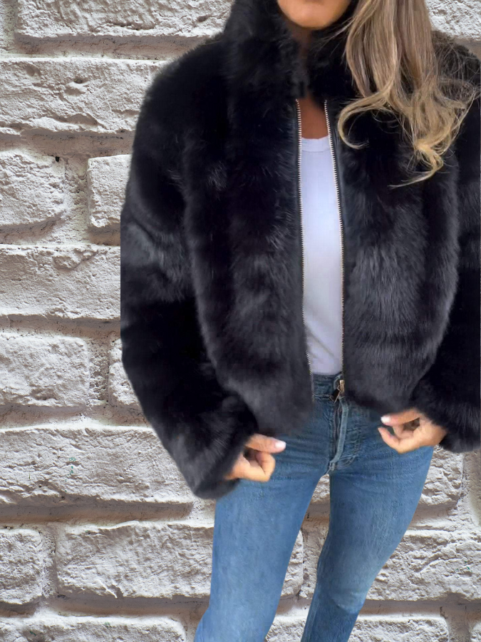 Faux Fur Damen Winterjacke Kurz Gefüttert Warm