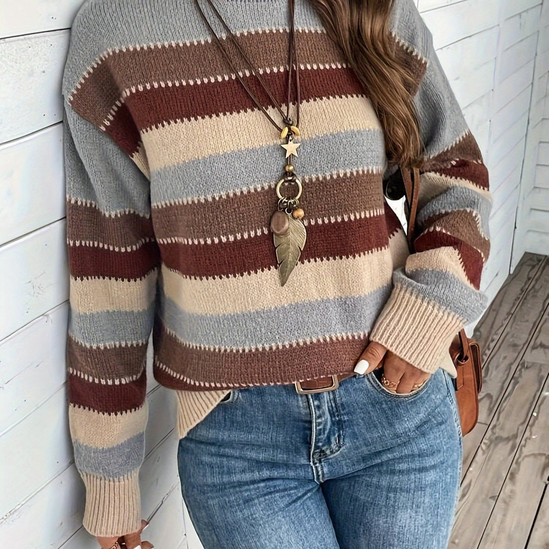 Maren | Damen Pullover gestreift mit Rundhalsausschnitt